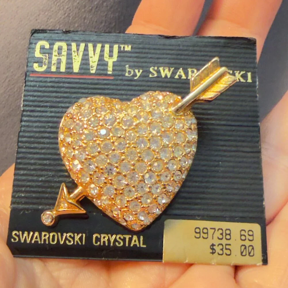 Savvy by Swarovski Heart Brooch Crystal Arrow Pin Signed NWT 1.5